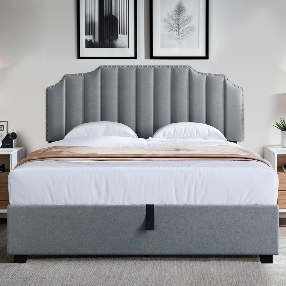 King Lift Up Storage Velvet Upholstered Platform Bed Frame X293