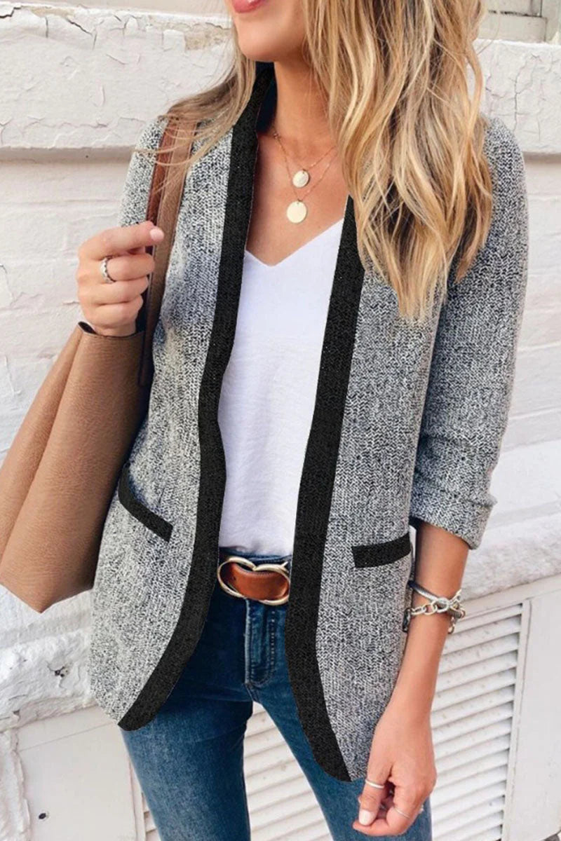 Casual Print Patchwork Turn-back Collar Outerwear O9827