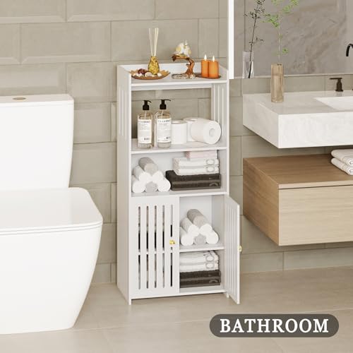 White 4-Tier Small Floor Cabinet with Door B12103