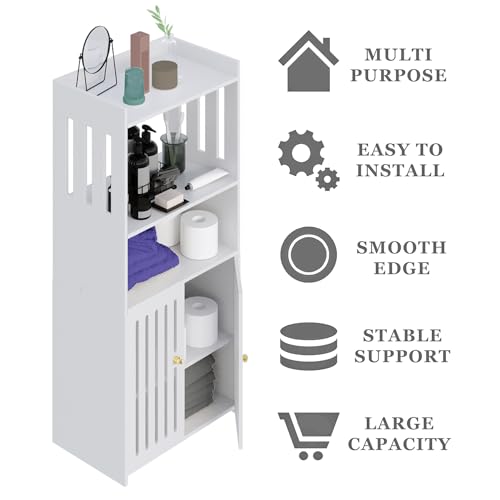 White 4-Tier Small Floor Cabinet with Door B12103