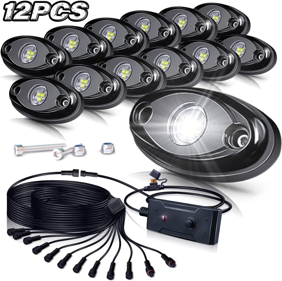12pcs Pure White Waterproof LED Rock Lights Kit P354712