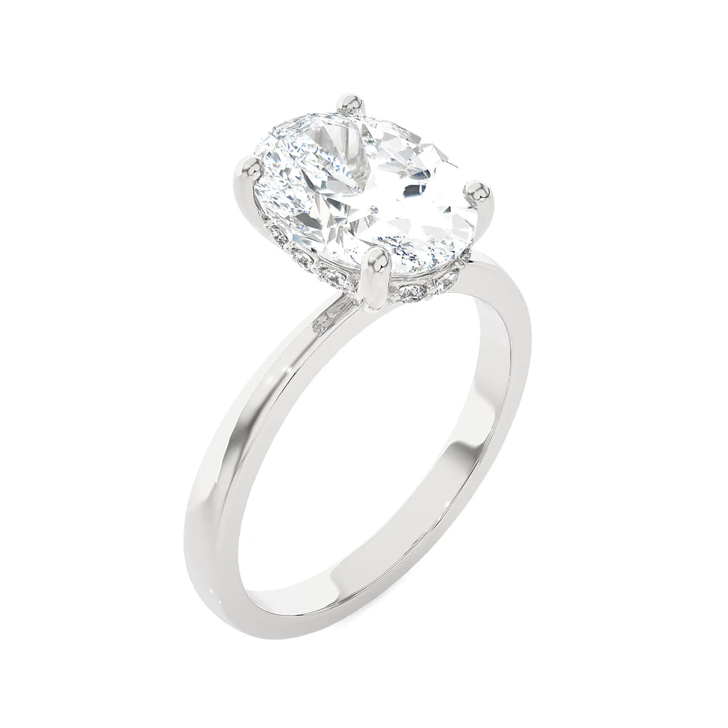 3.10Ct Oval Diamond Side Halo Engagement Ring in 14k Gold Q227