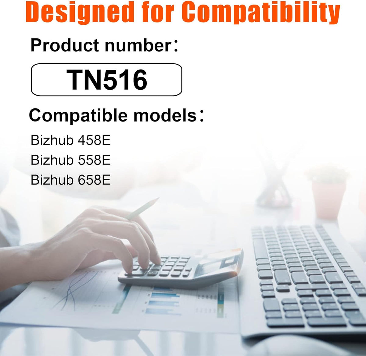 TN516 Toner Cartridge Compatible for Konica Minolta Bizhub 458E 558E 658E Printer (Black, 2-Pack) U4385