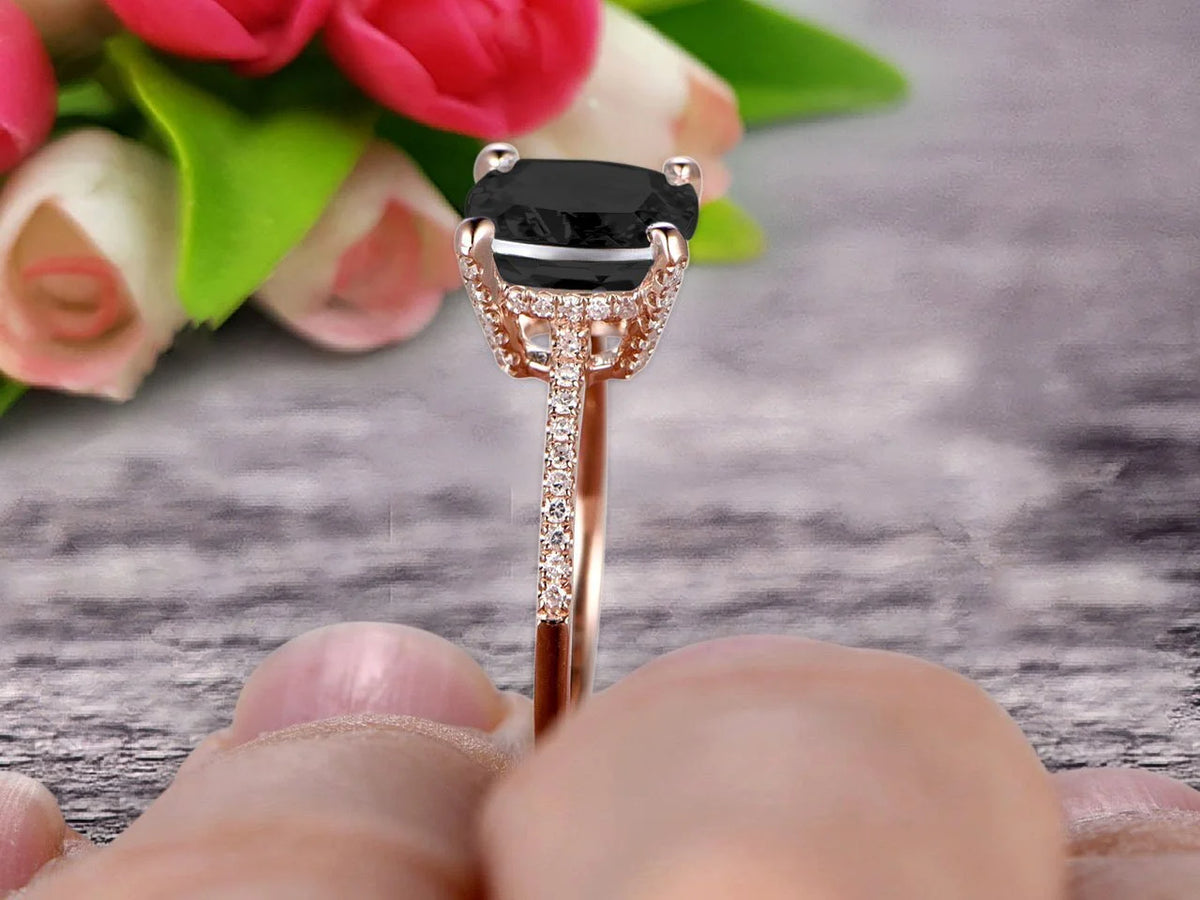 10K Rose Gold Black Diamond Moissanite Engagement Ring C73391