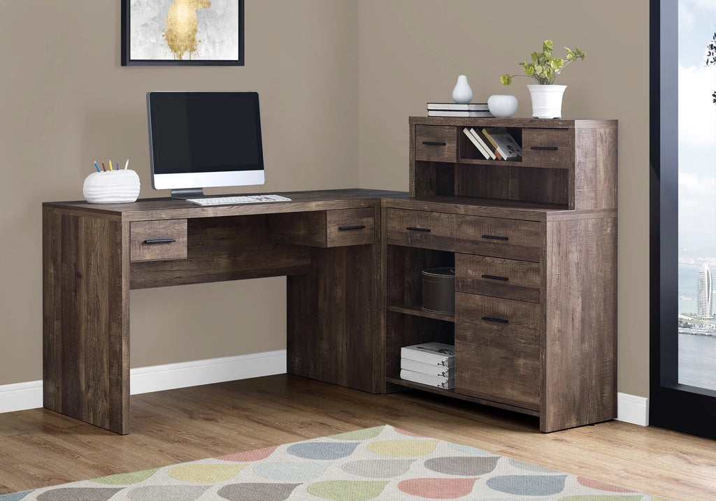Cedar Brown L-Shaped Computer Desk E403