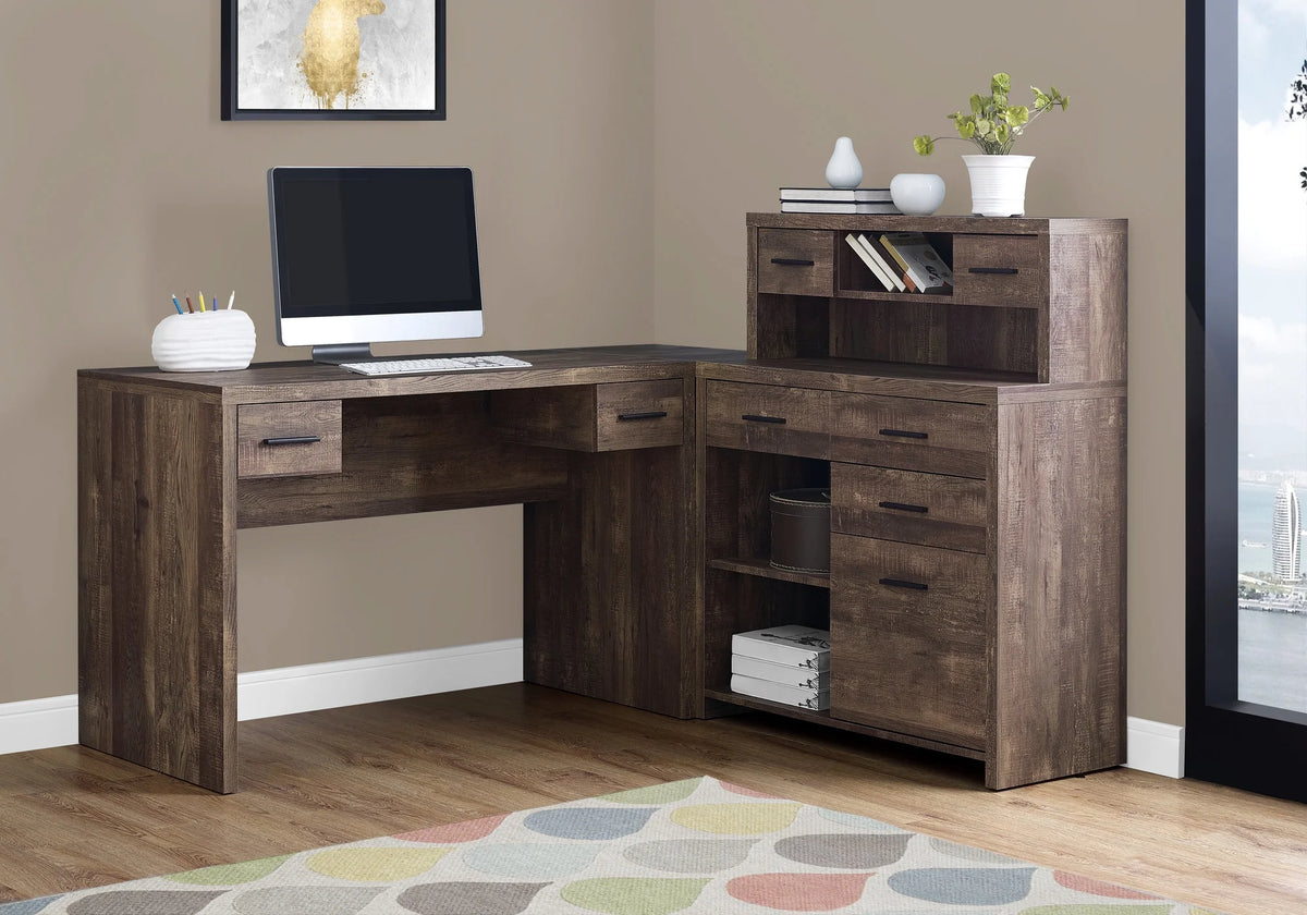 Cedar Brown L-Shaped Computer Desk E403