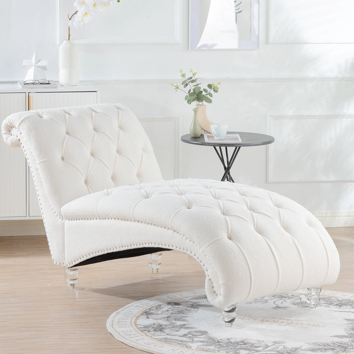 White Tufted Armless Chaise O63513