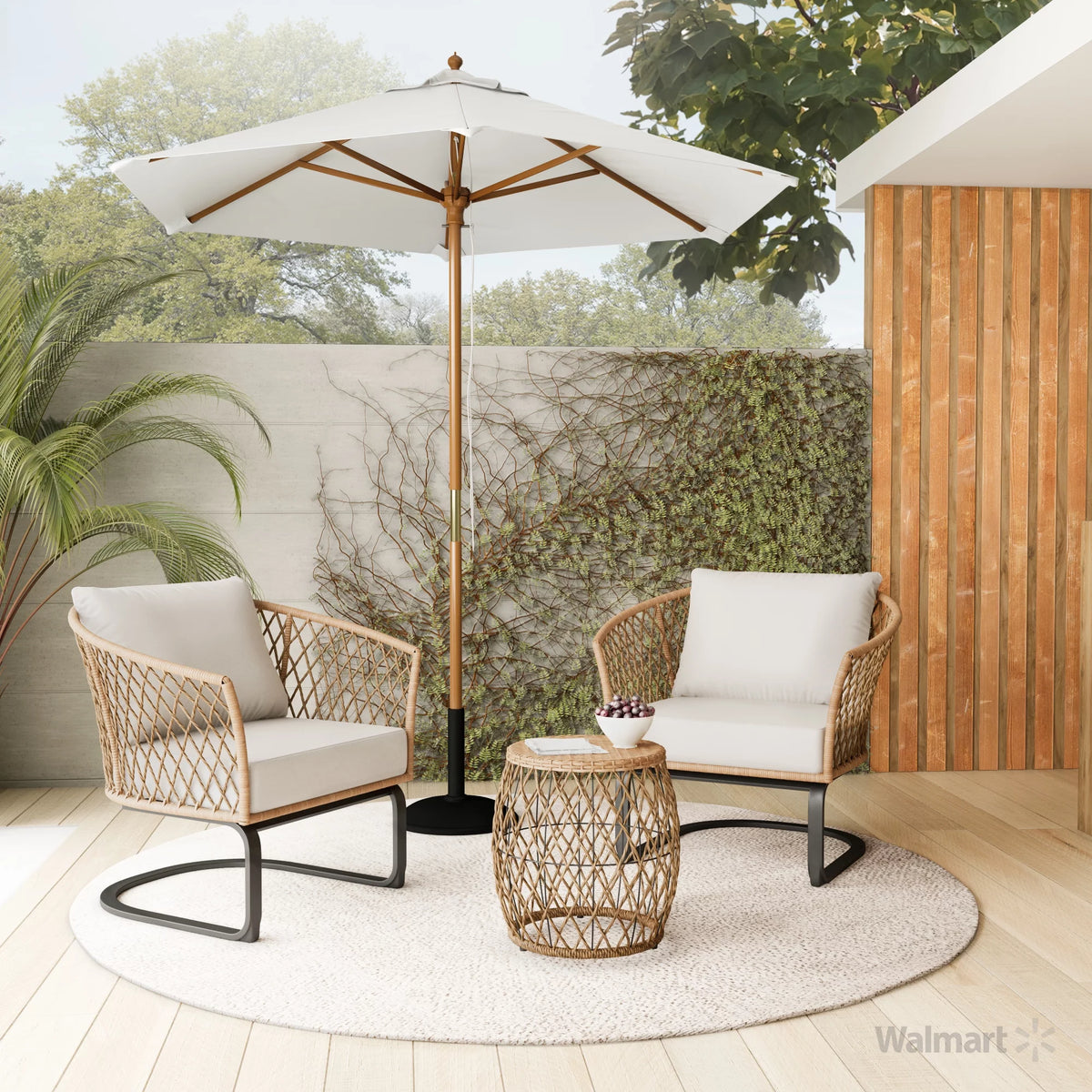 3-Piece White Wicker Outdoor Chat Set V45889