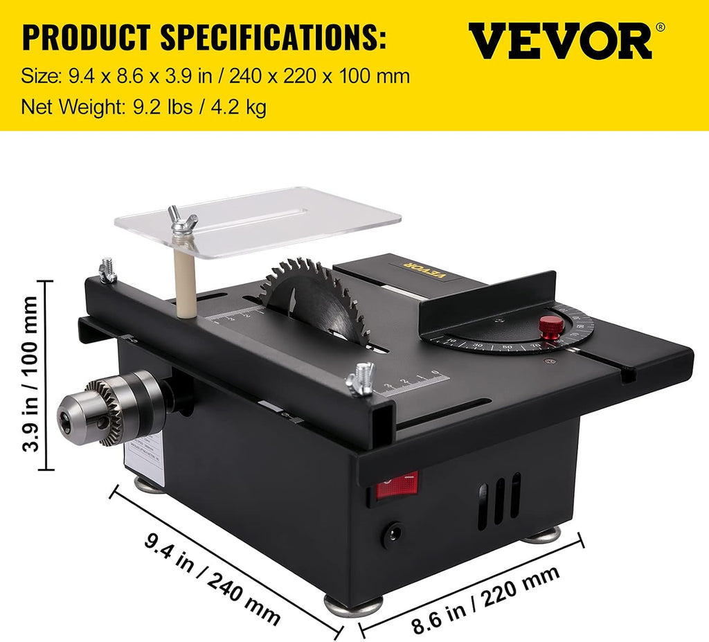 Mini Table Saw, 96W, 0-90 Angle Cutting, 7-Level Speed Adjustable S544605