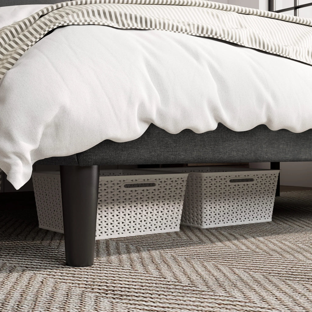 King Size Grey Metal Platform Bed with Upholstered Headboard V9433