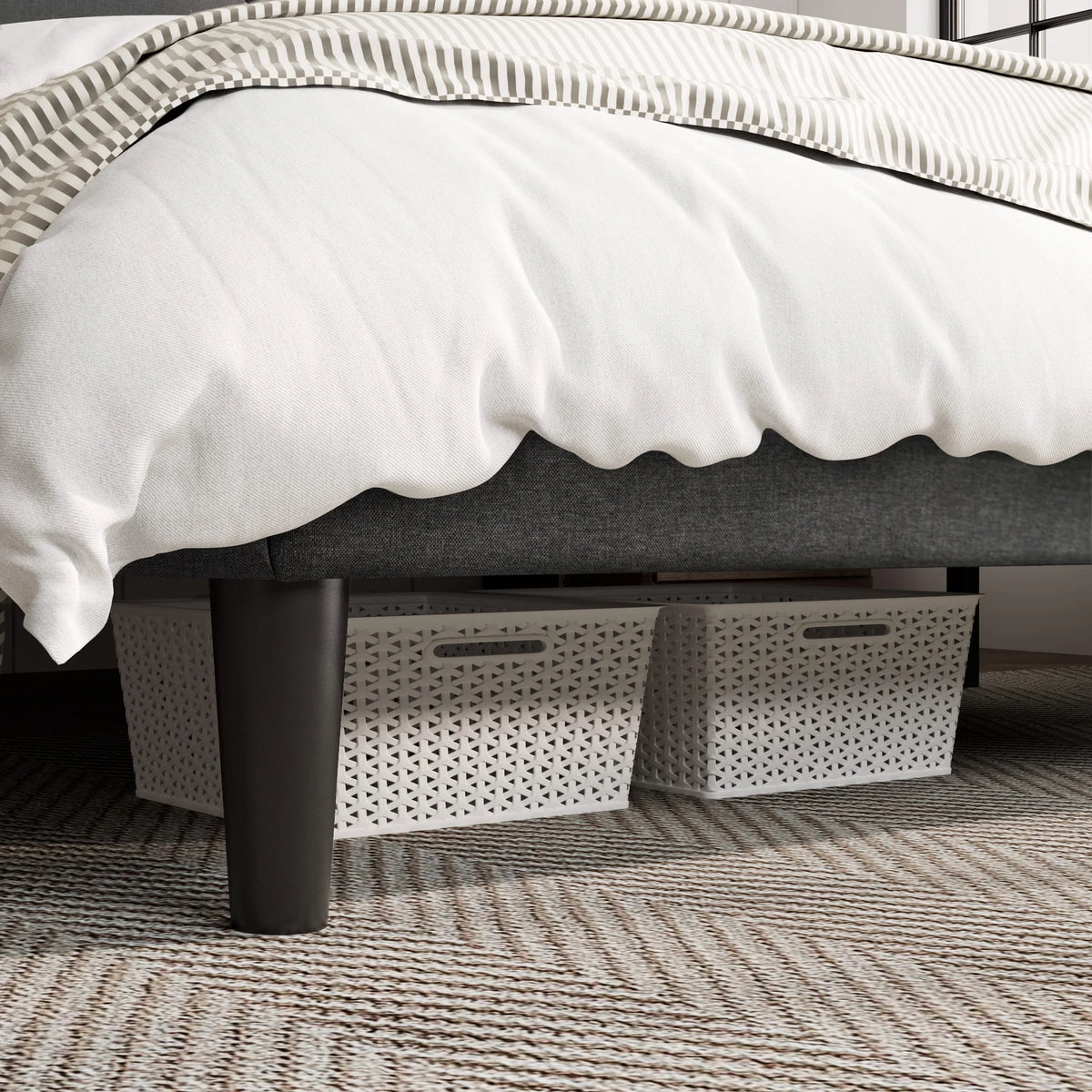 King Size Grey Metal Platform Bed with Upholstered Headboard V9433