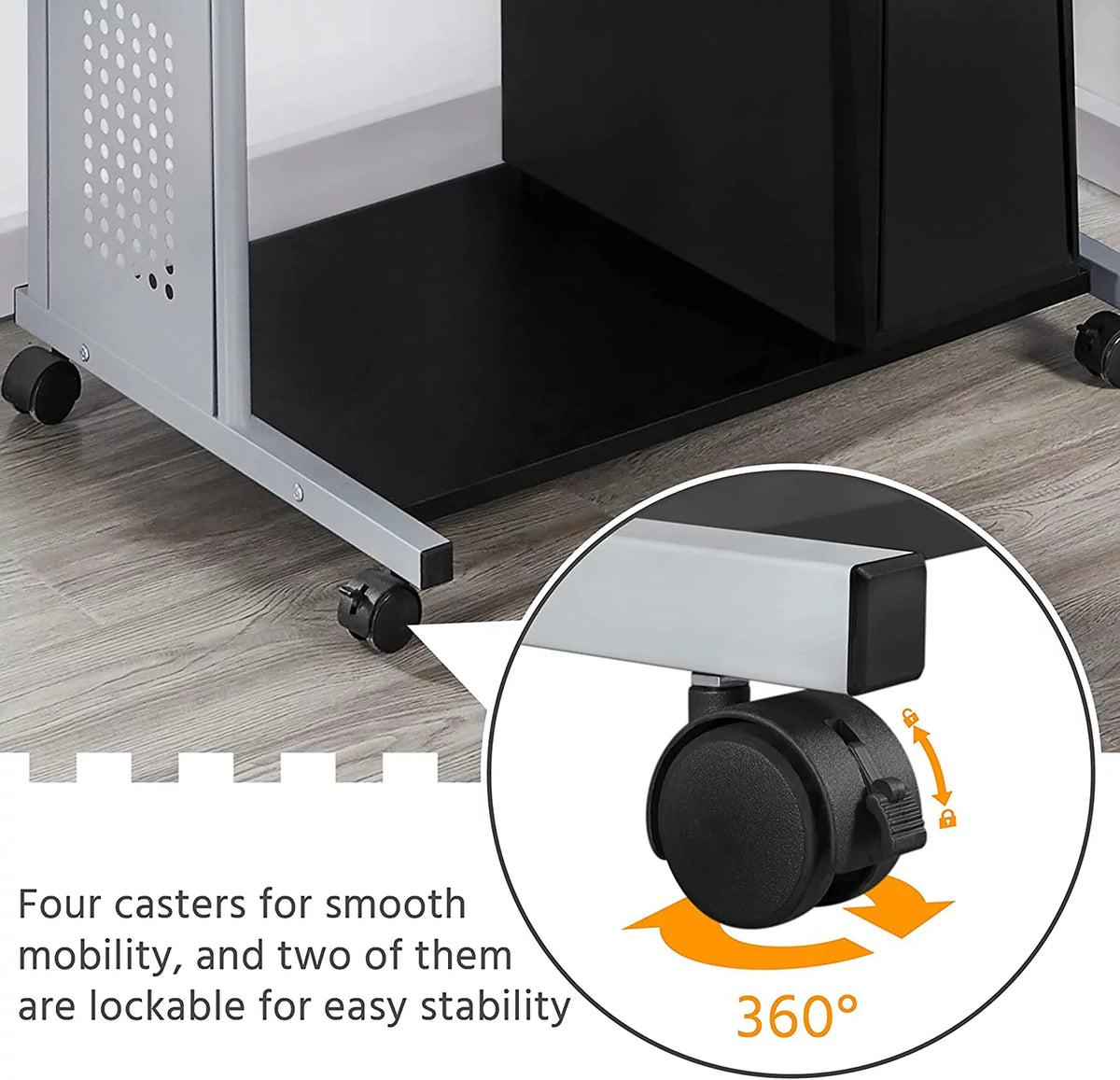 Black 2 Tier Mobile Computer Desk with Printer Shelf H260