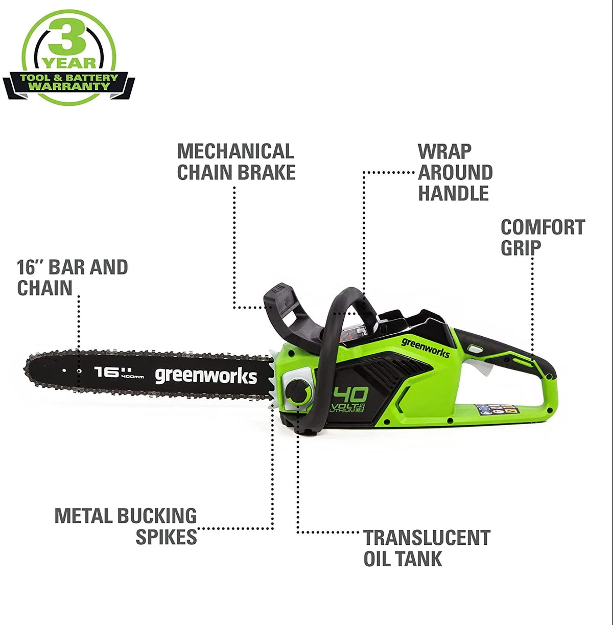 40V 16-inch Brushless Chainsaw with 4 Ah Battery and Charger V74740