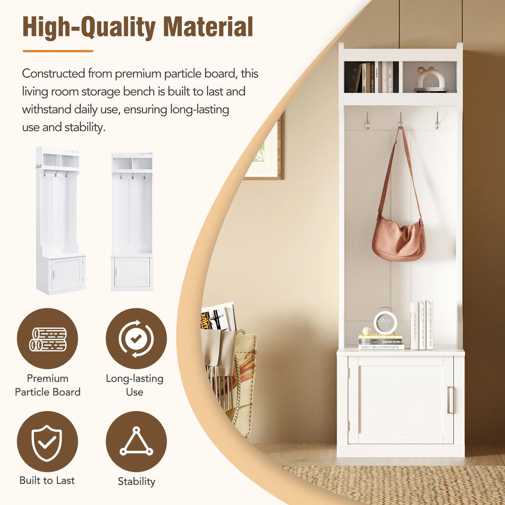 White Storage Bench with Coat Rack H717