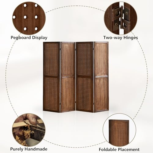 5.6Ft Wooden Pegboard Room Divider S49062