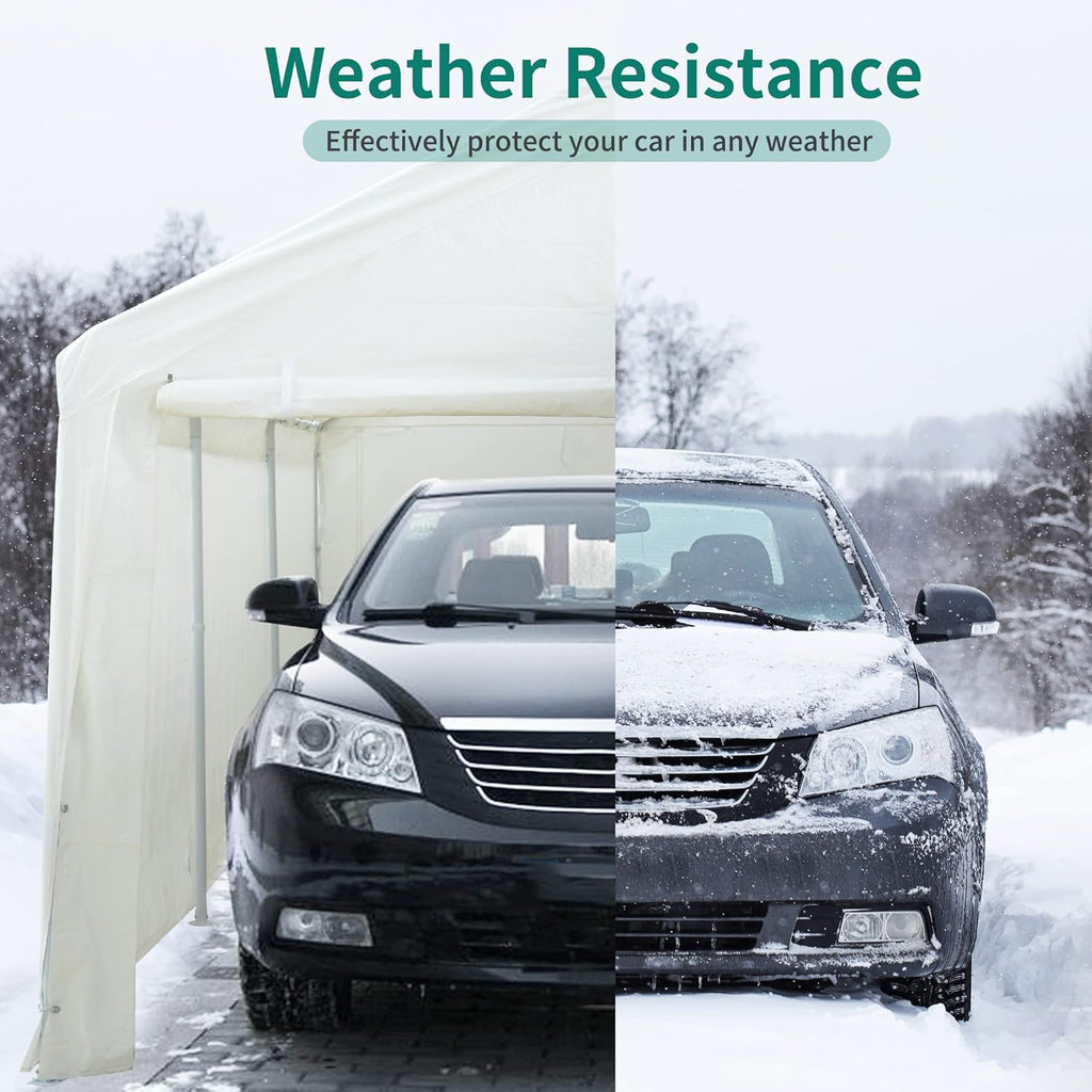 White Galvanized Frame Carport with Removable Sidewalls R1728
