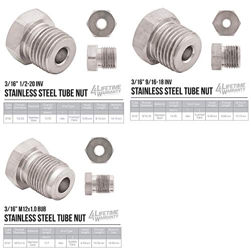 25 ft 3/16 316L Stainless Steel Brake Line Tubing Coil and Fitting Kit M11254