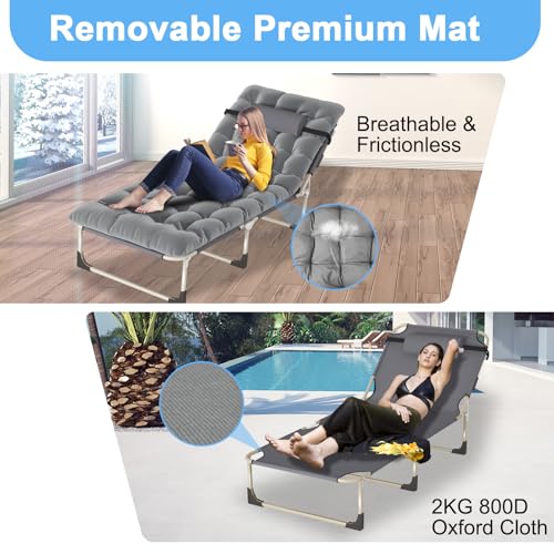 Portable Folding Camping Cot, 5-Position Reclining Lounge Chair with Pillow L2194