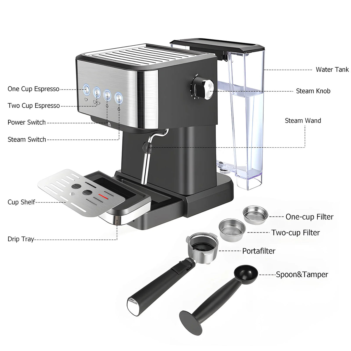15 Bar Espresso Machine with Milk Frother P4907