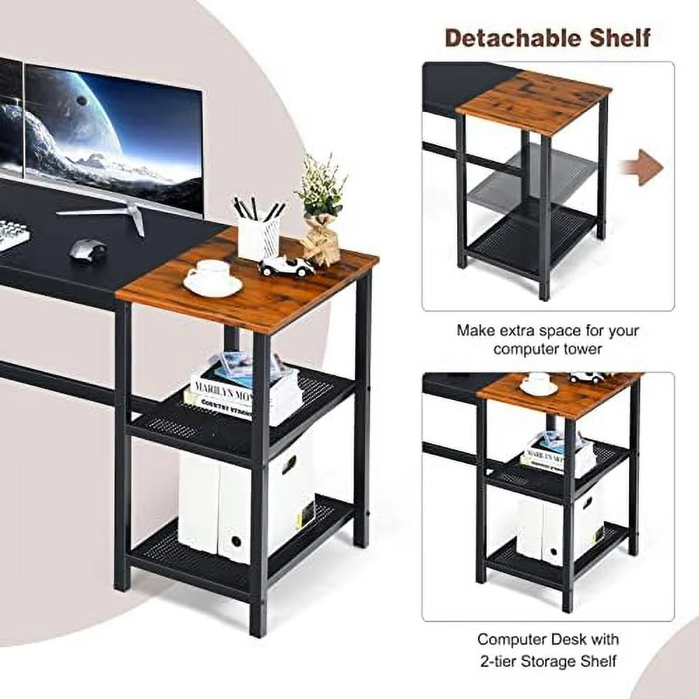 59 Inch Computer Desk with Charging Station and 2 Tier Shelves E866