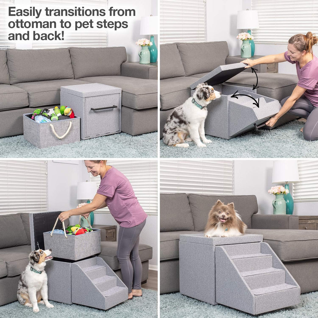 Foldaway Pet Stairs and Storage Ottoman 18x18x18” B160