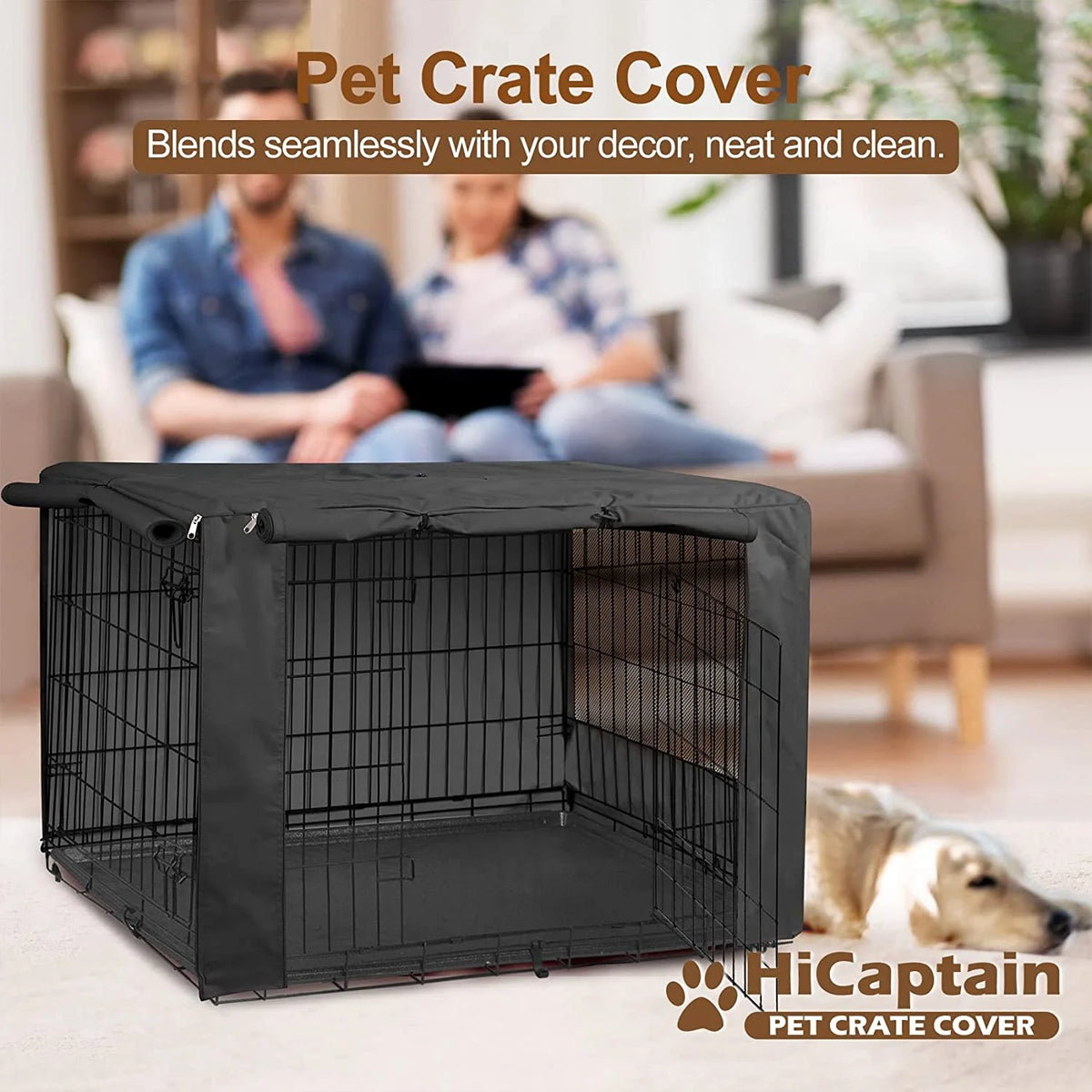 Black Folding Dog Crate Cover for 24 Inch Wire Pet Cage F5455