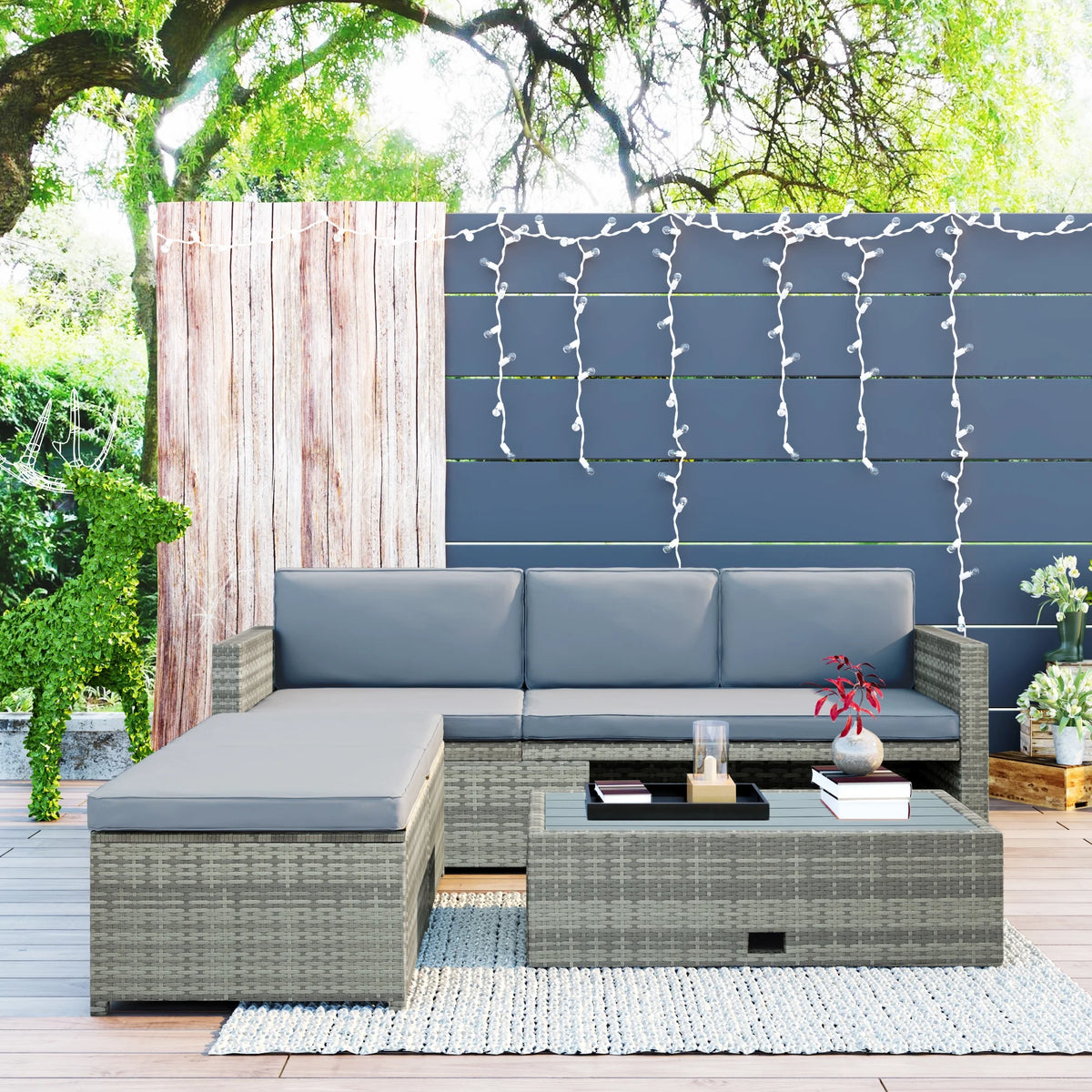 Grey 4 Piece PE Wicker Rattan Outdoor Sofa Set B347