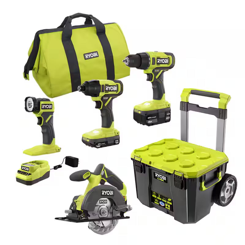 18V Cordless 4-Tool Combo Kit with Battery, Charger, and Rolling Tool Box B891414