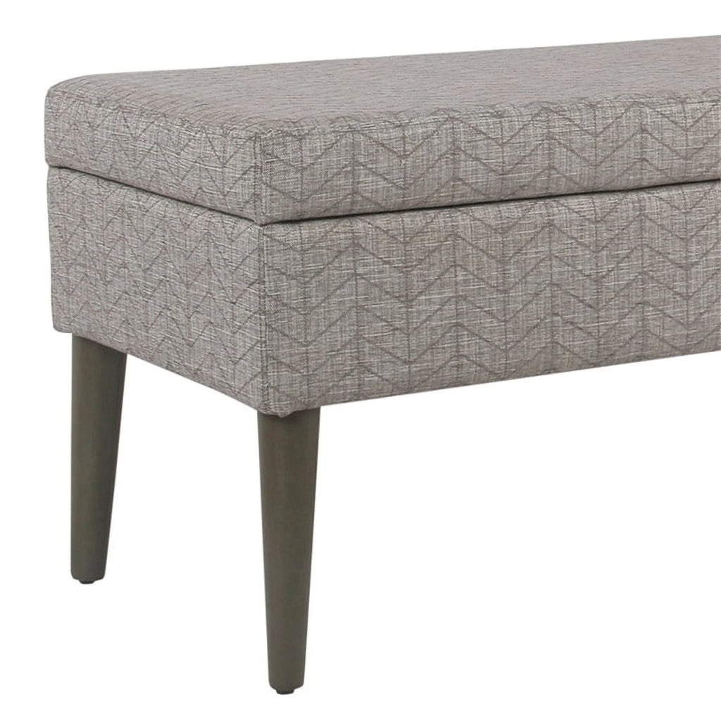 Gray Chevron Patterned Fabric Upholstered Wooden Bench with Lift Top Storage D46628