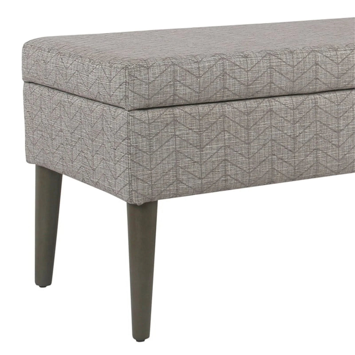 Gray Chevron Patterned Fabric Upholstered Wooden Bench with Lift Top Storage D46628