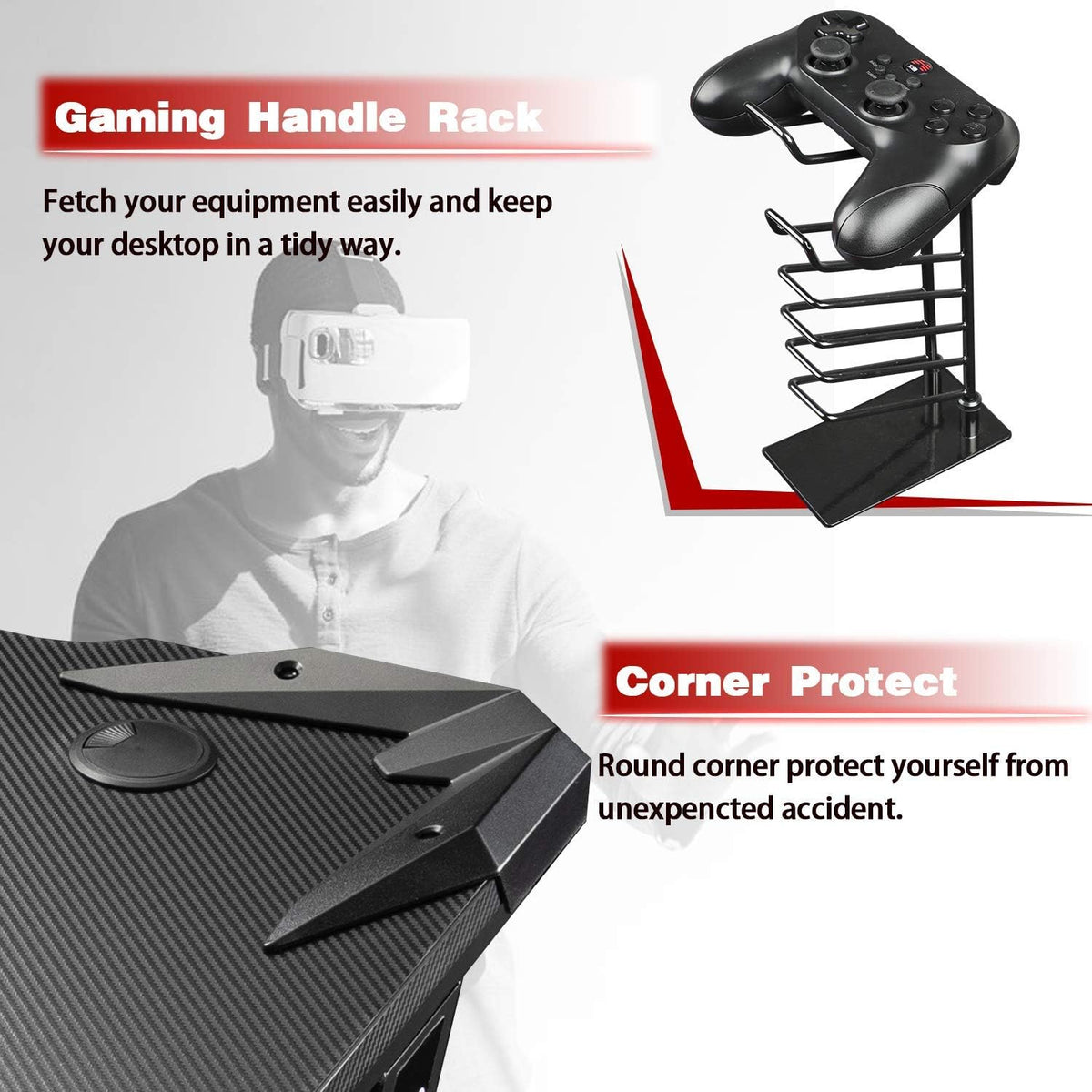 44 Inch Red Gaming Desk with Cup Holder & Headphone Hook C223