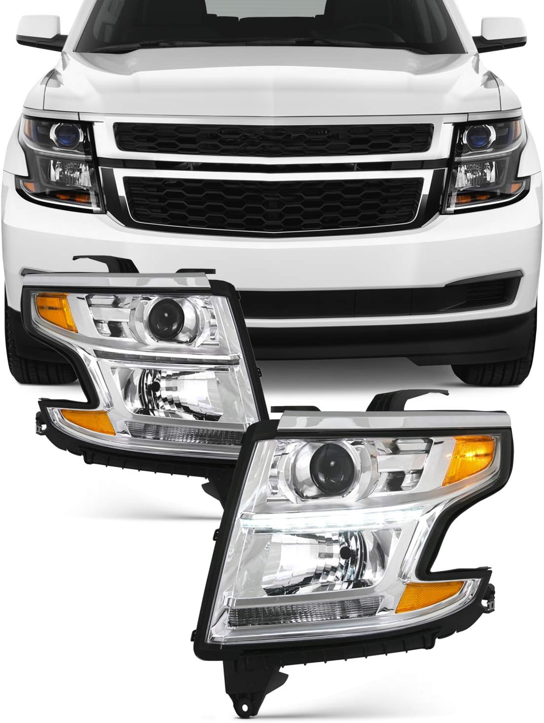 Chrome LED Projector Headlights with Amber Signal Pair R265850