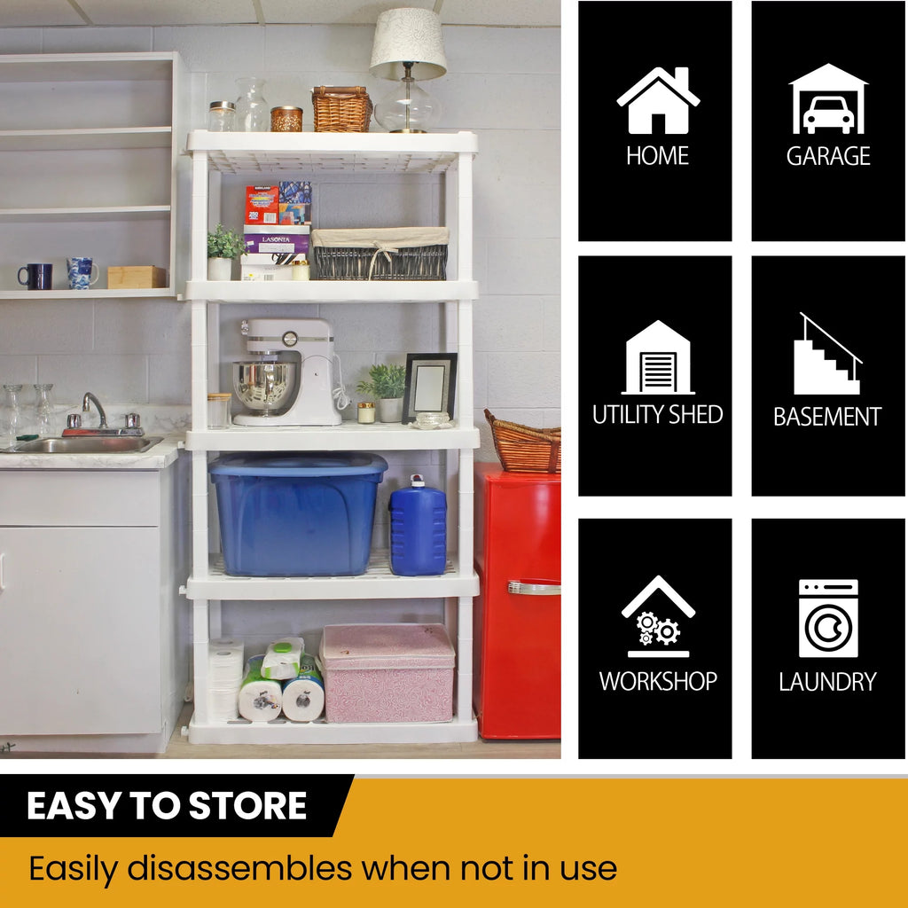 5 Shelf White Plastic Garage Shelves 750 lbs Capacity X858