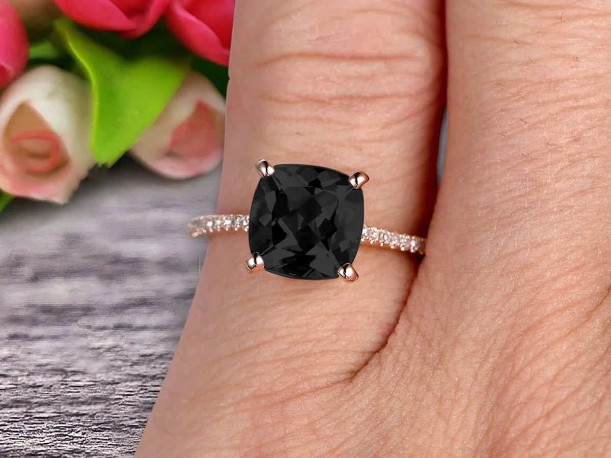 10K Rose Gold Black Diamond Moissanite Engagement Ring C73391