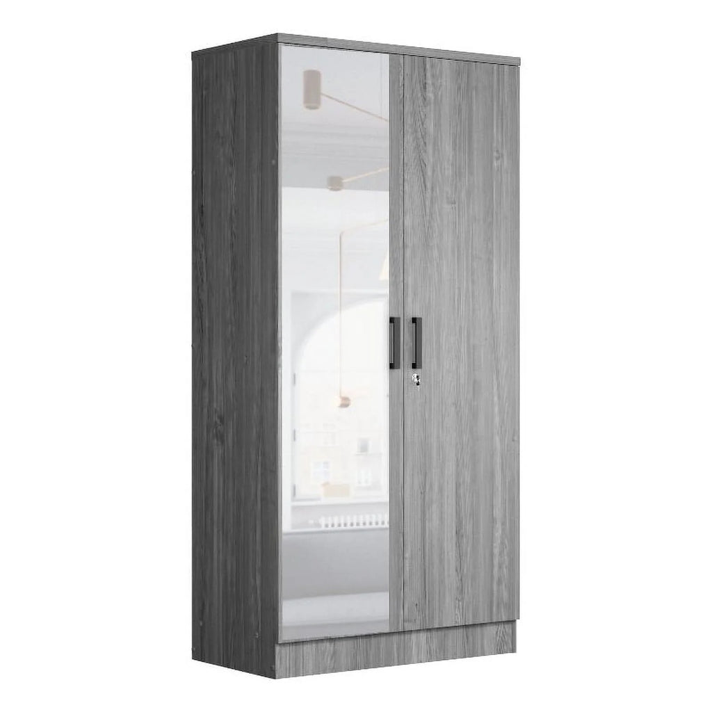 Gray Two Door Armoire Wardrobe with Mirror C245