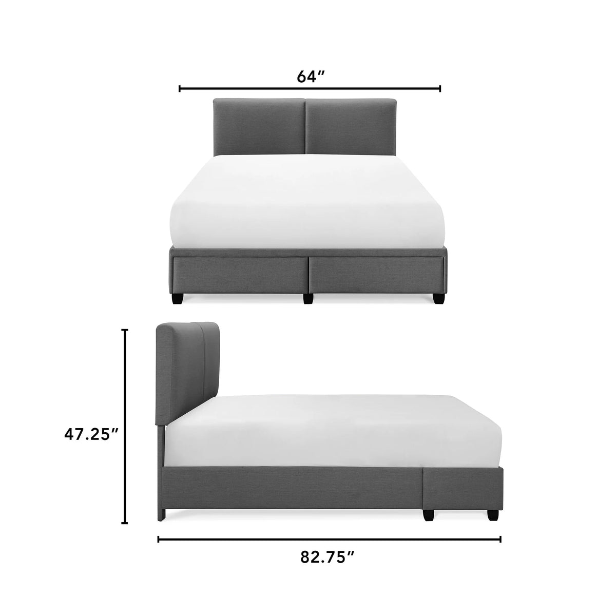 Queen Size Dark Gray Storage Bed U44675