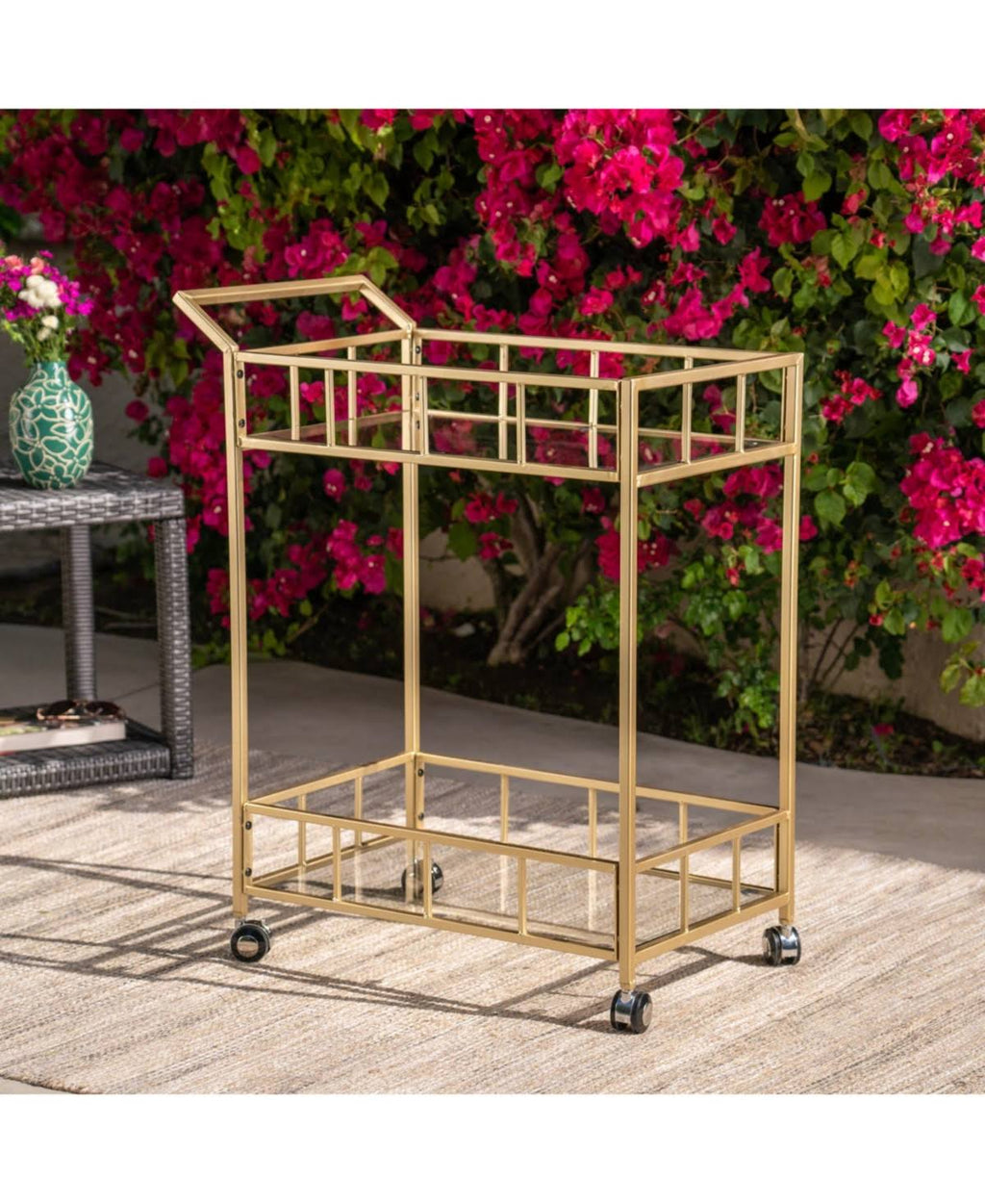 Gold Iron and Glass Patio Serving Cart N532