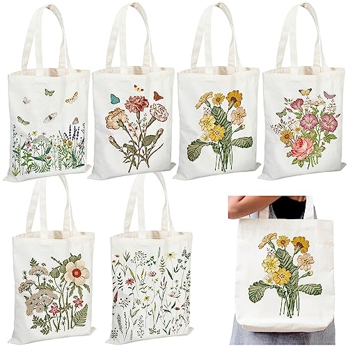 6 Pcs Canvas Book Totes Bags U809