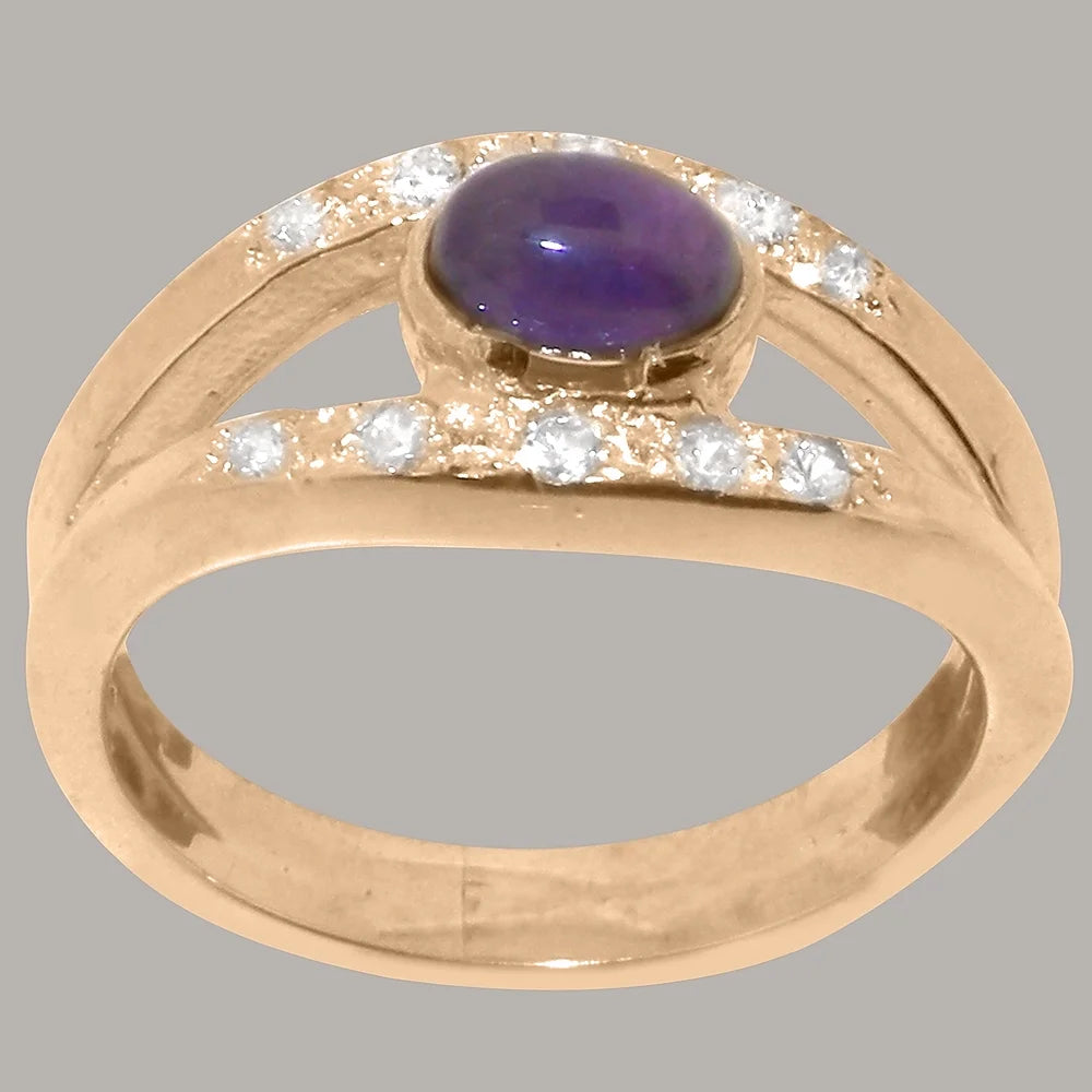 18k Rose Gold Natural Amethyst Diamond Band Ring E292