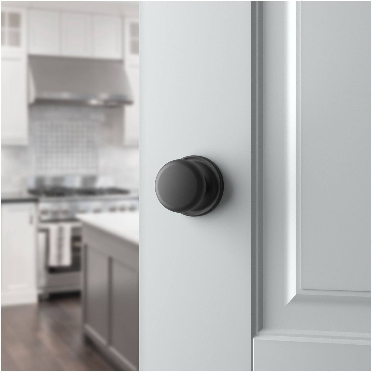 Satin Black Round Passage Knobset with Traditional Round Rose B500