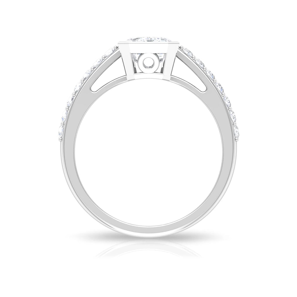 Octagon Cut Moissanite Solitaire Ring in Bezel Setting with Surface Side Stones, 10K White Gold, US 3.50 X828448
