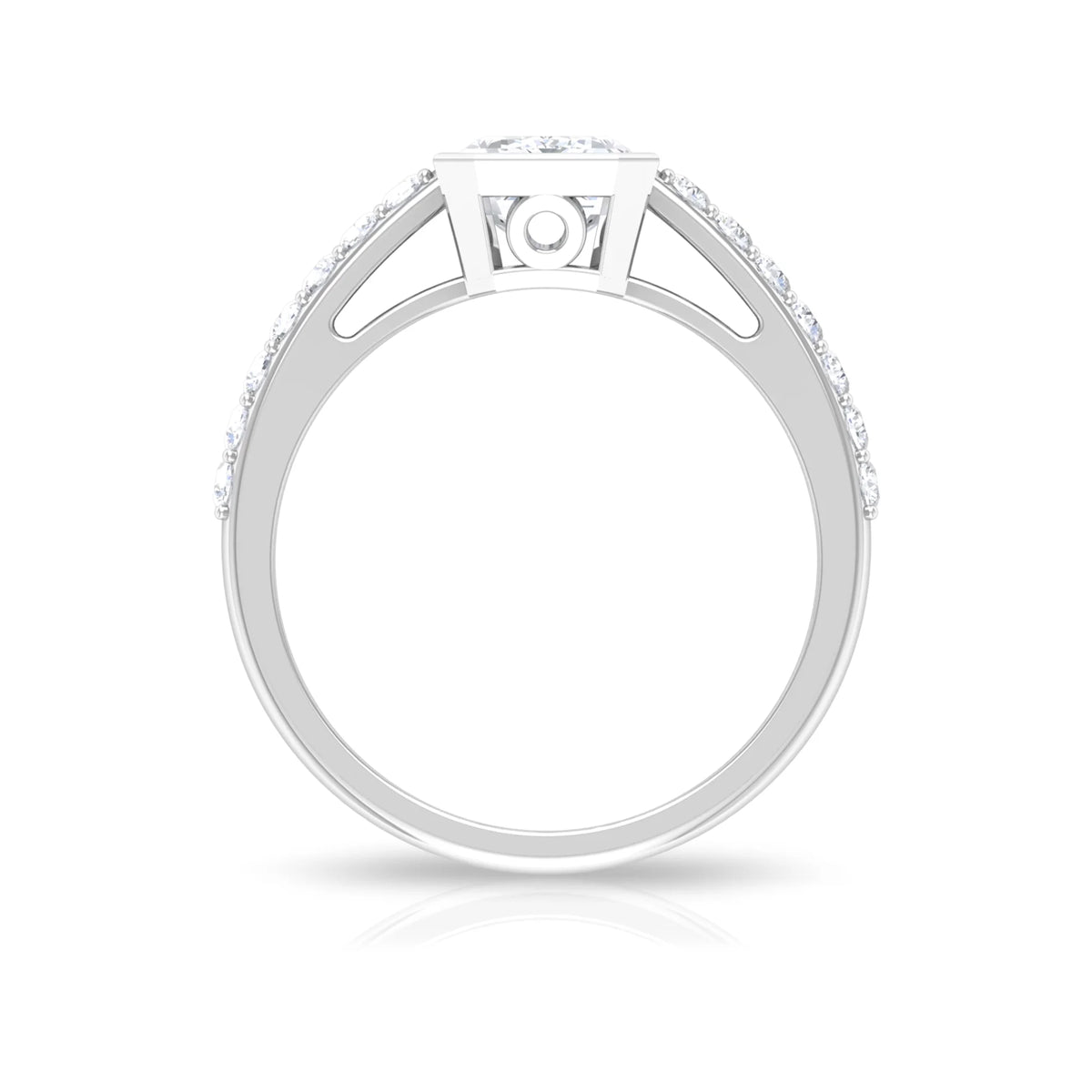 Octagon Cut Moissanite Solitaire Ring in Bezel Setting with Surface Side Stones, 10K White Gold, US 3.50 X828448