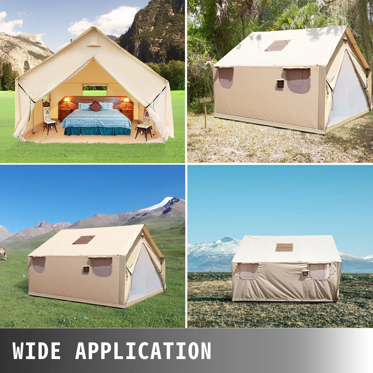 Canvas Wall Tent 10x12ft with PVC Storm Flap Waterproof with Stove Hole E94511