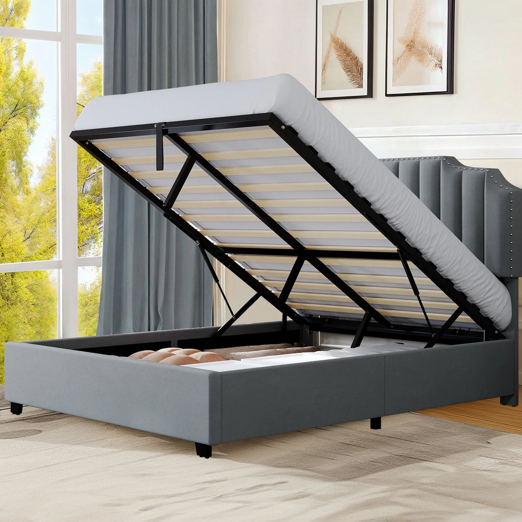 King Lift Up Storage Velvet Upholstered Platform Bed Frame X293