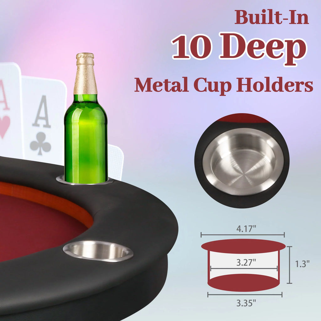 Foldable Poker Table 10 Players Red Felt W6780