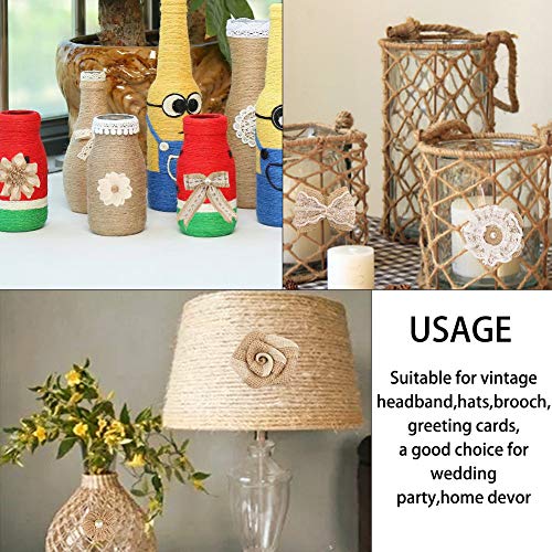 24 Burlap Flowers and Bowknots, 5 Lace Burlap Ribbon Rolls, 1 Twine Ribbon and Glue Point S549471