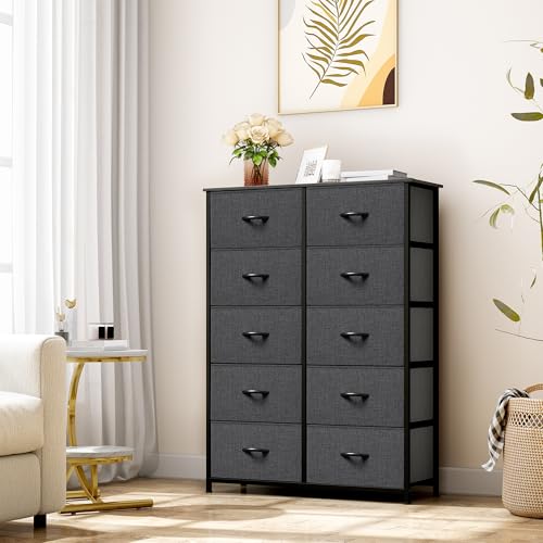 10 Drawer Fabric Storage Dresser with Wooden Top D739
