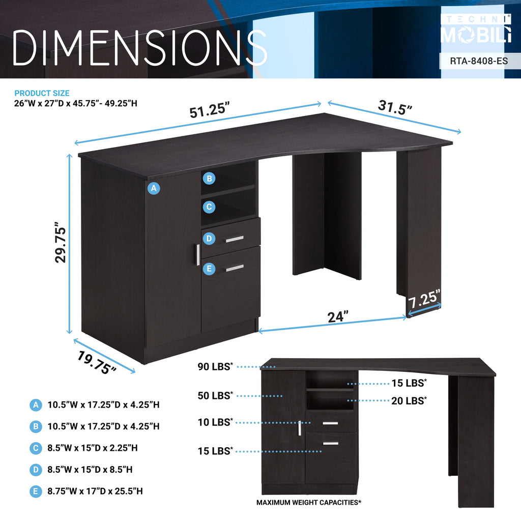 Classic Office Desk with Storage, Espresso C530