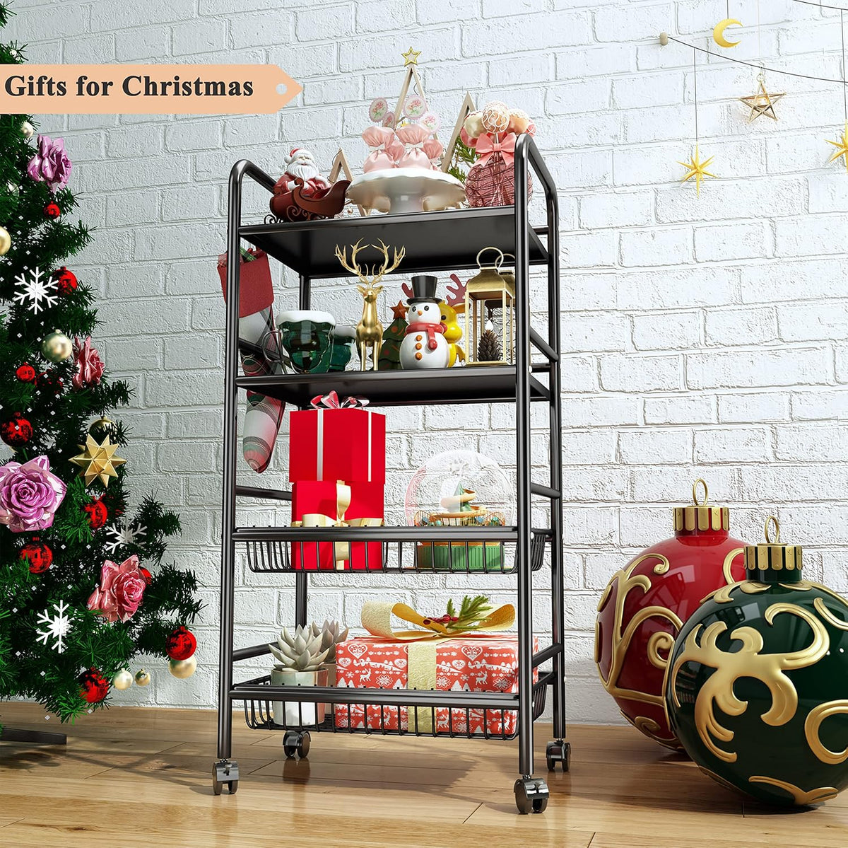 Black 4 Tier Rolling Utility Cart U1241