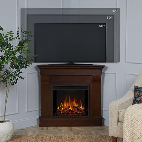 White Corner Electric Fireplace with Mantel O58885